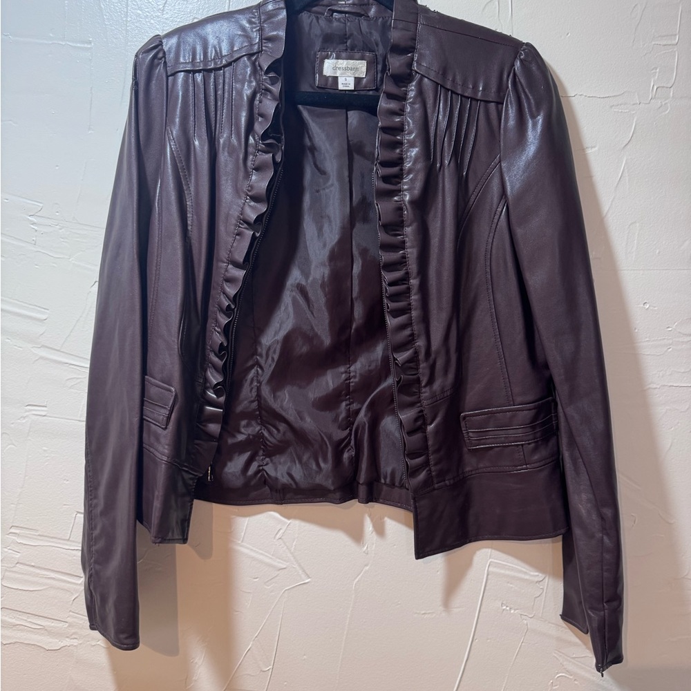 Dressbarn Brown Leather Jacket Classic Motorcycle Style